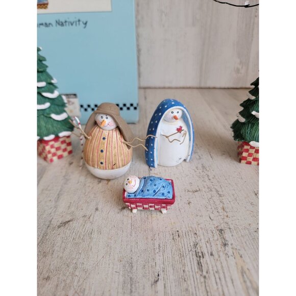Jolly follies snowman nativity scene religious Xmas decor set Sandi Gore evans - Picture 2 of 10